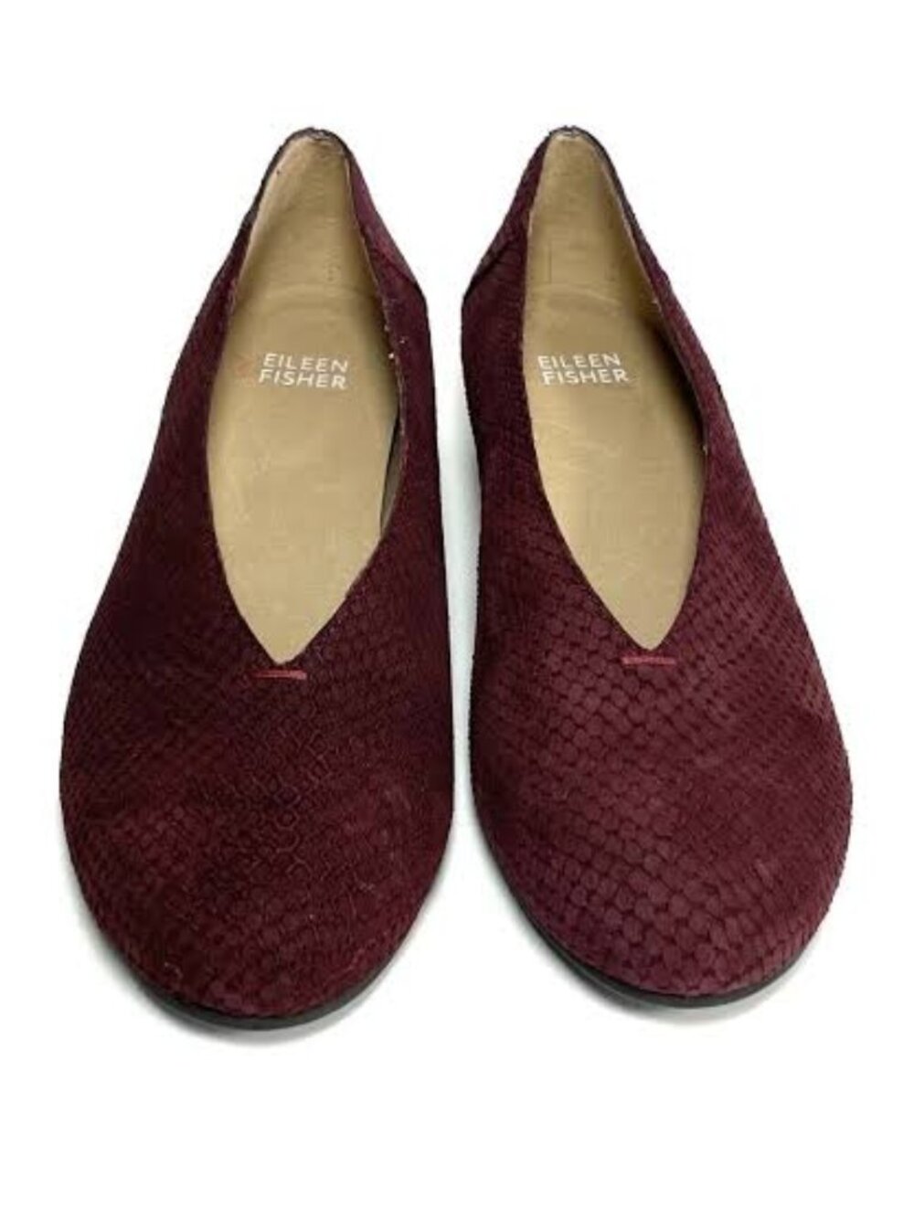 New Eileen Fisher Burgundy Patch Embossed Suede Wedge Flats
